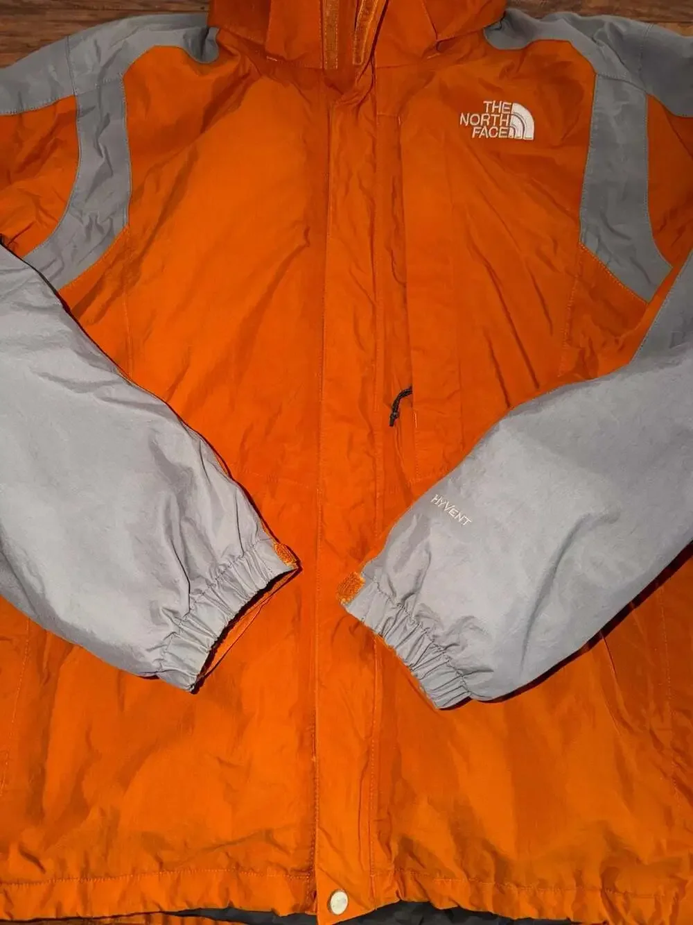 The North Face HyVent Orange and Gray Hooded Winter Jacket